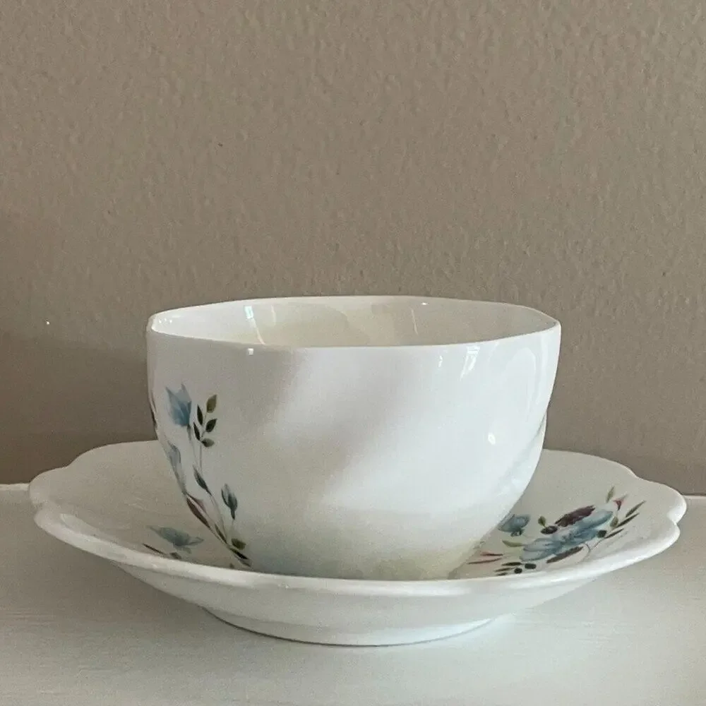 VTG Royal Swansea Bone China, England, Teacup & Saucer, Blue Floral